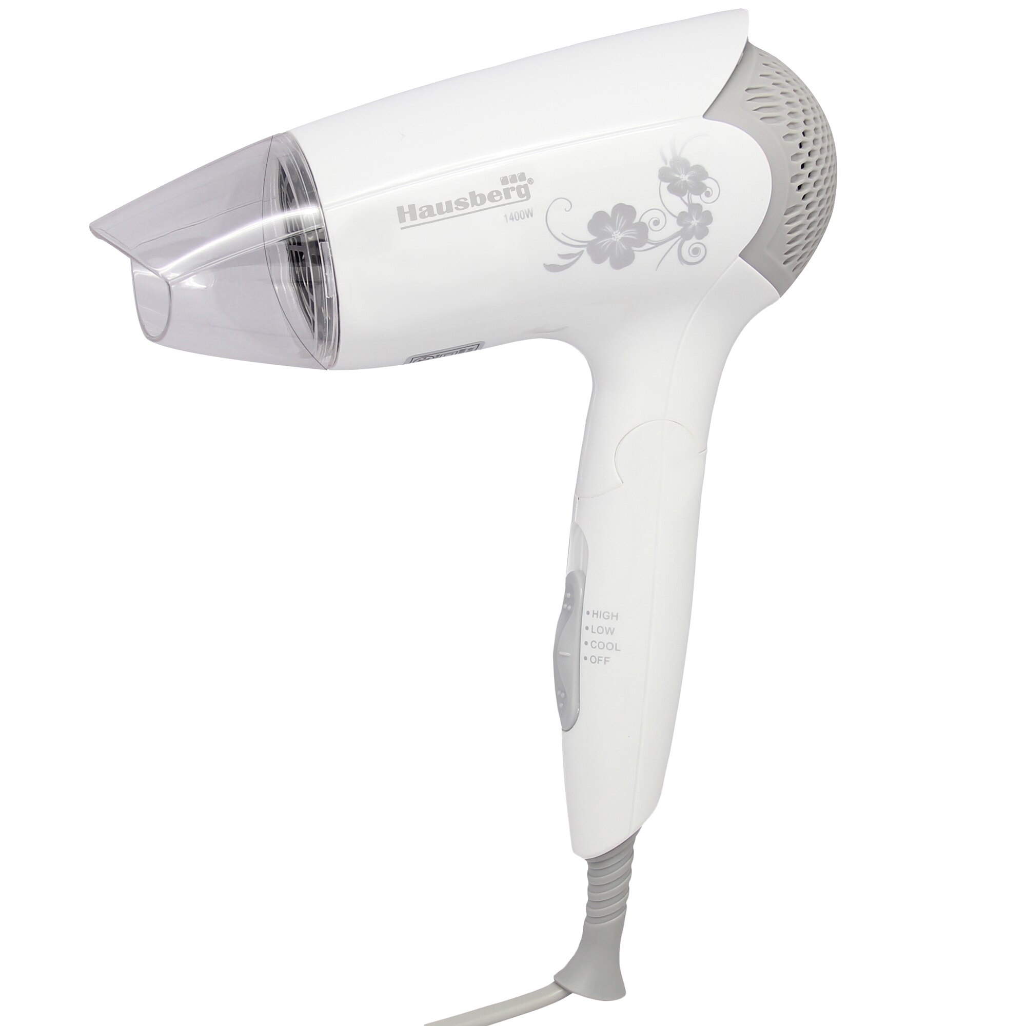 Uscator par Hausberg HB25 , 1400W, 2 viteze, maner pliabil, Alb